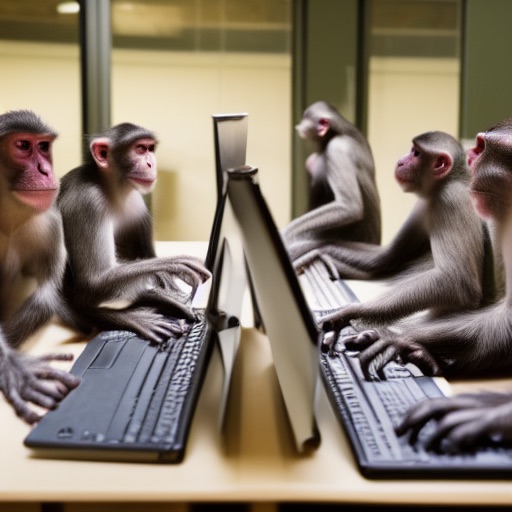 room full of monkeys typing at computers - stable diffusion
