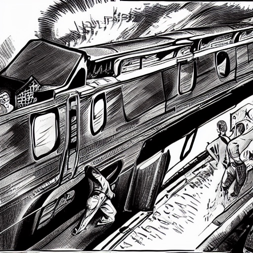 superman crashing into a train, cartoon - Stable Diffusion