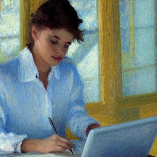 Young woman at a computer writing html, Impressionistic - Stable Diffusion