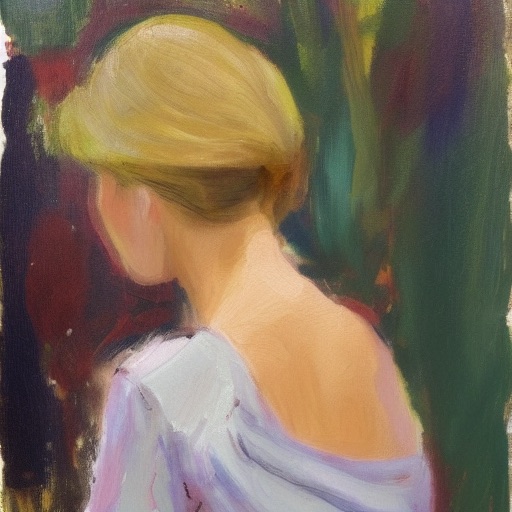 young woman looking back over her shoulder, Impressionist painting - Stable diffusion